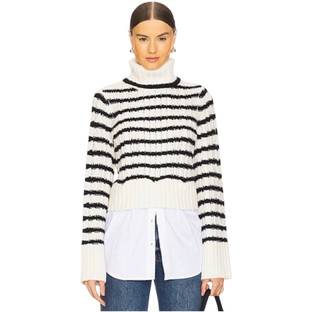 NEW VERONICA BEARD Iyla Turtleneck Sweater Ivory Black Size XS
